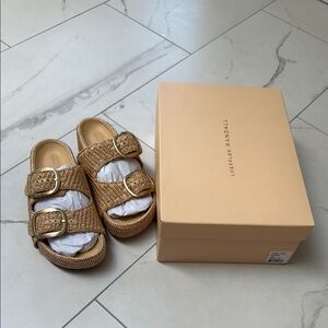 NEW NIB Loeffler Randall Theo Double-Buckle Slide Sandals with Gold Buckles
